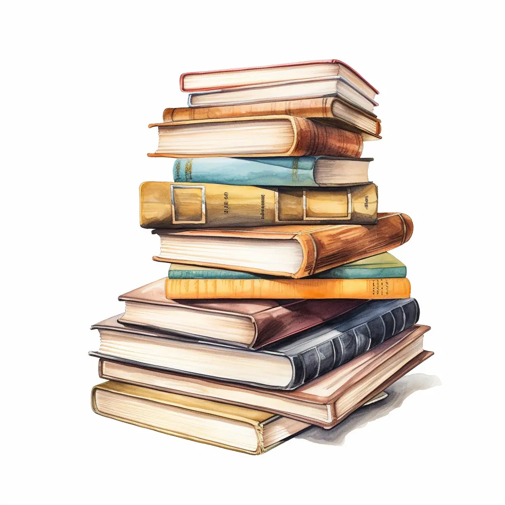 Die Verschmelzung von Realität und Fantasie wird durch eine Illustration veranschaulicht, die aus einem Berg von Büchern in Pastellfarben besteht. Ein Stapel Bücher in der Stadt schmückt einen weißen Hintergrund.