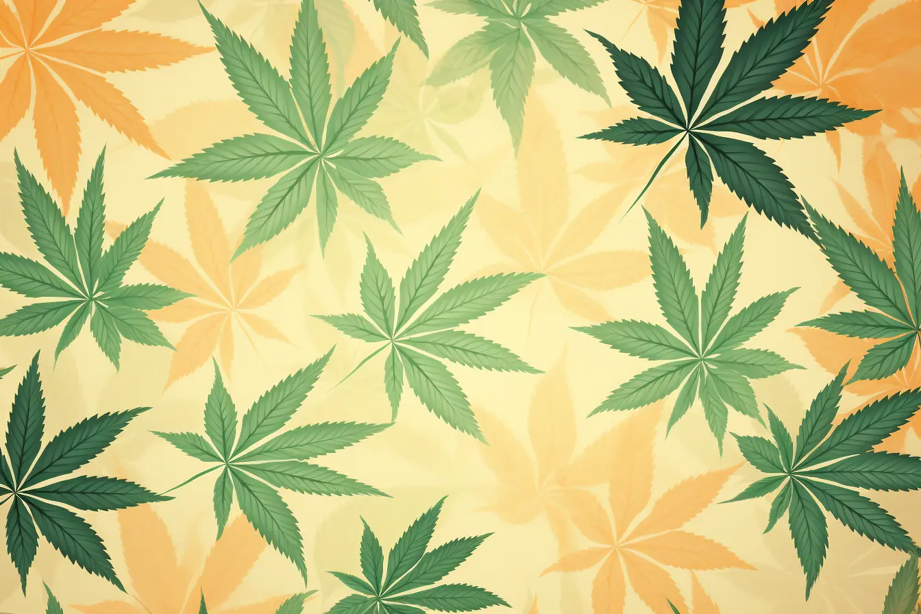 Das Design hat ein mildes Muster aus Blättern der Cannabispflanze in Pastellfarben. Der Hintergrund des Cannabis Social Club in Wiesbaden ist hell und mit einem schwachen Muster aus Hanfblättern geschmückt.